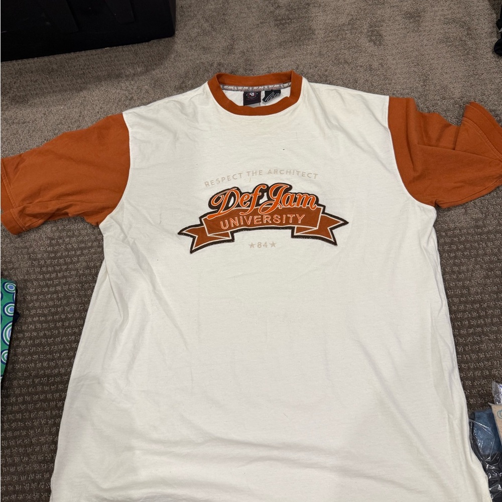 Vintage Y2K Def Jam University White and Brown T-Shirt XL